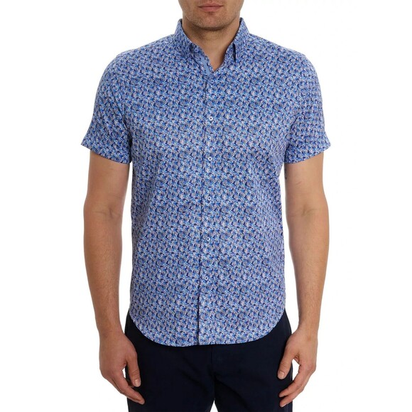 ROBERT GRAHAM Shirt Mens XXL Blue Button Up Short Sleeve Abstract WADE - Picture 1 of 13